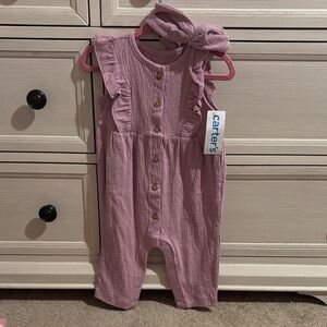 Carter's Mauve Ruffled Baby Jumpsuit with Headband